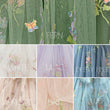 Collage of embroidered fabric swatches in various colors with labels.