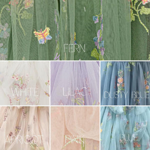 Collage of embroidered fabric swatches in various colors with labels.
