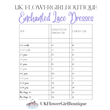 Measurement chart for Enchanted Lace Dresses by UK Flower Girl Boutique