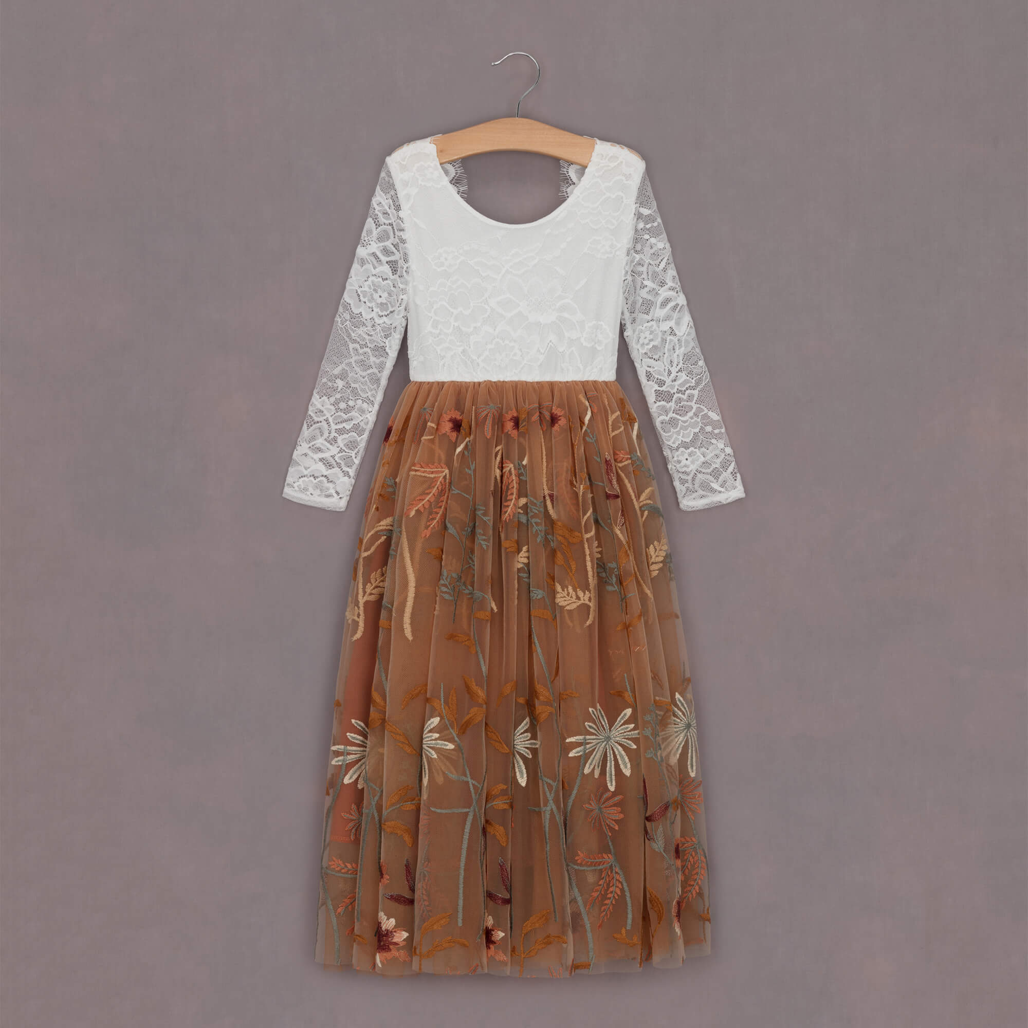 girls brown floral dress Baby Girl Burnt Orange Floral Dress for Special Occasions 5 Dress main image 0
