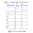 Measurement chart for Enchanted Lace Dresses by UK Flower Girl Boutique on a white background