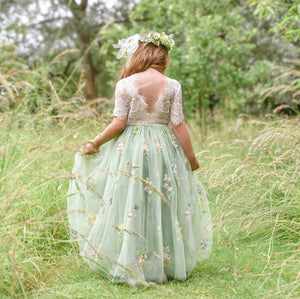 beautiful embroidered dress worn by model