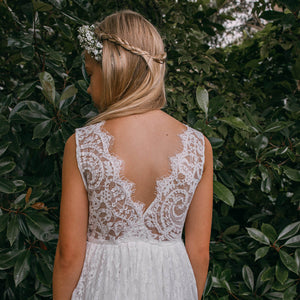 lace back on a white glower girl dress