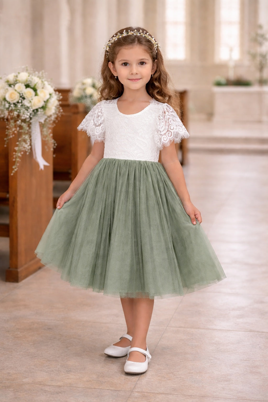 Boho Flutter Tea Dress | Sage Green | UK Flower Girl Boutique Boho Flutter Tea Dress | Sage Green | UK Flower Girl Boutique