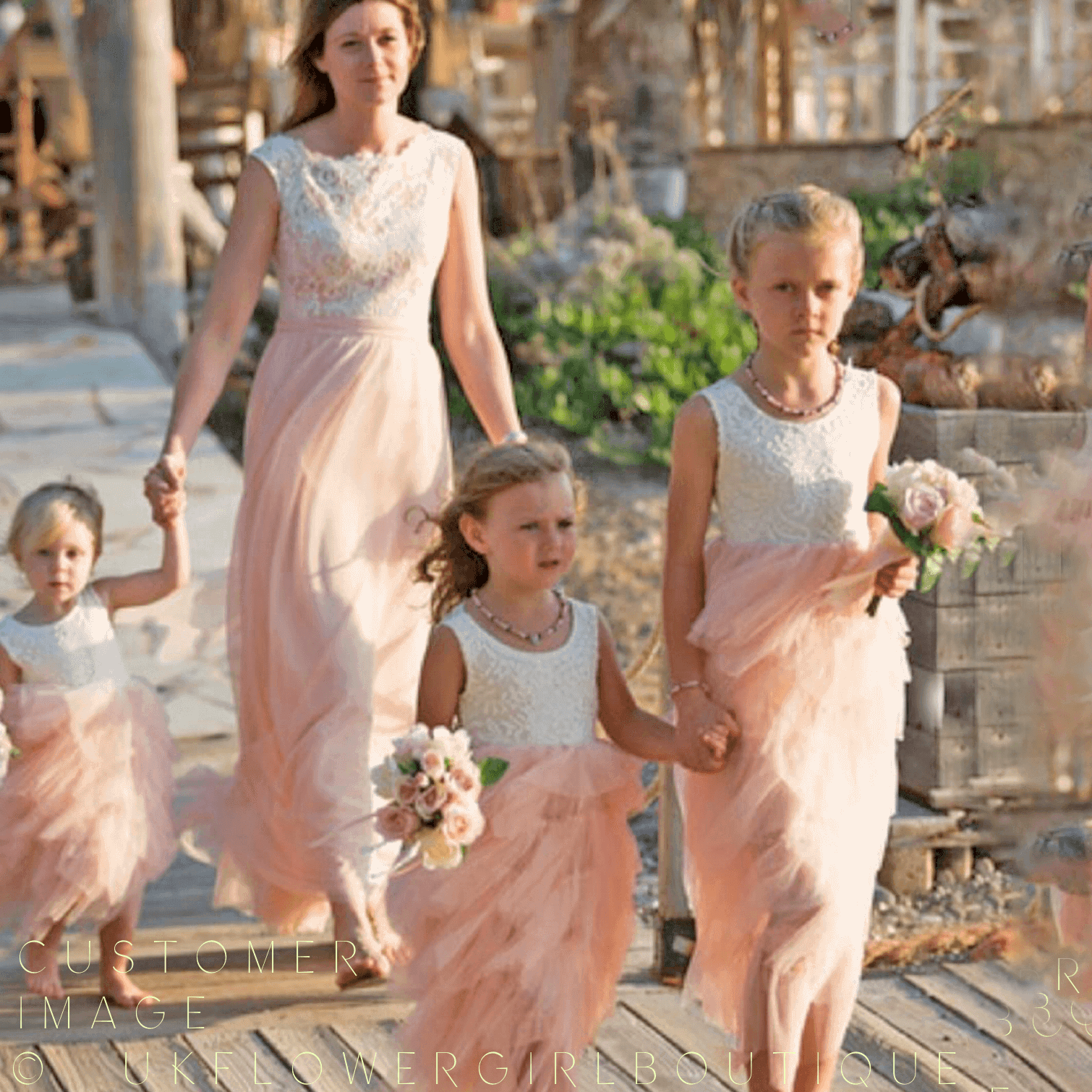 Peach flower girl dresses uk online