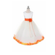 white dress with orange petal detail