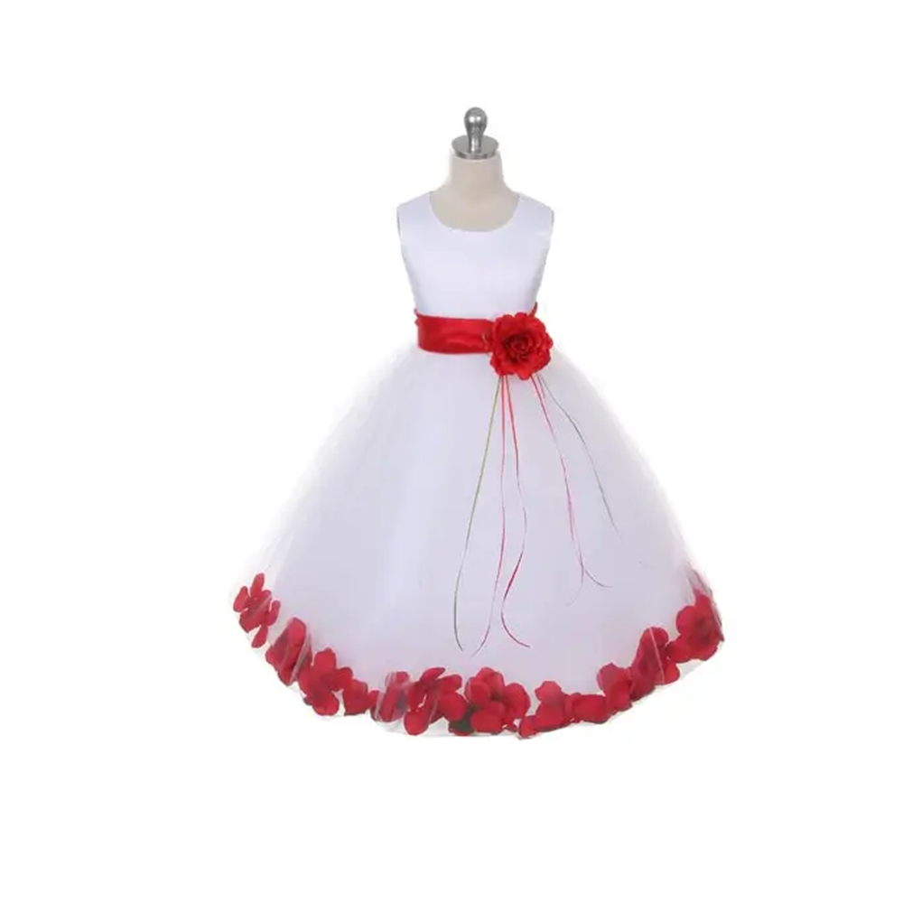 Kenza flower girl dress with Red Petal Colour and Sash