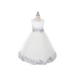 Kenza white dress with Silver Grey Petal Colour and Sash