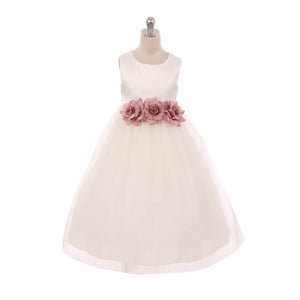Flower Girl Dress with rose pink flowers
