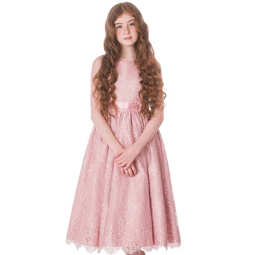 young girl in dusty rose lace dress