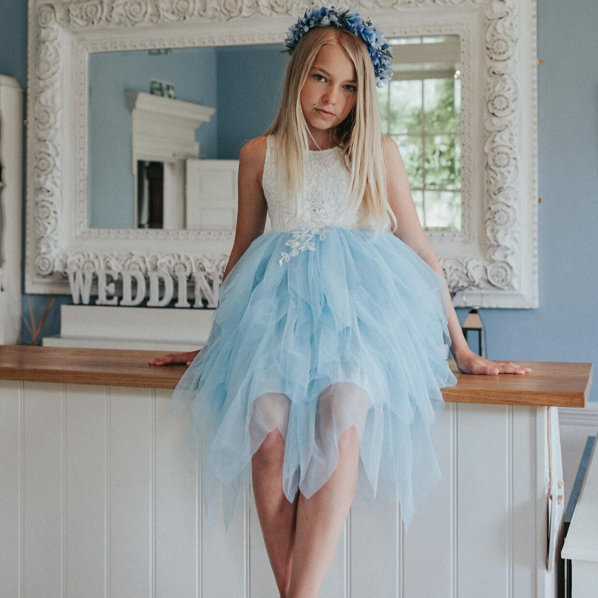 Boho Dreams Girl Dress Sky Appliqu | UK Flower Girl Boutique Boho Dreams Girl Dress Sky Appliqu | UK Flower Girl Boutique