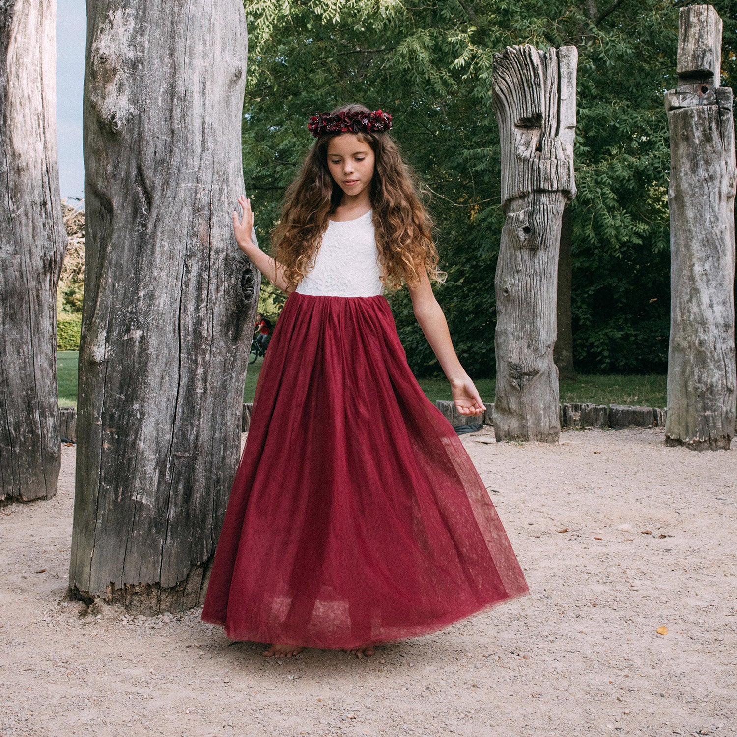Pretty Bohemian Girls Burgundy Dress UK Flower Girl Boutique