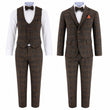 Brown plaid suit with vest and jacket on a white background