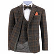 Plaid suit jacket with vest, bow tie, and pocket square on a white background