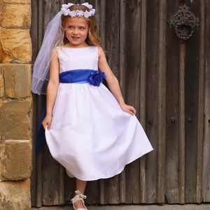 White flower girl on sale dress with red sash