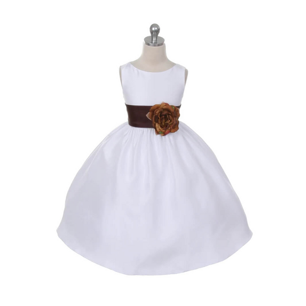 Flower Girls Dress with Brown Sash | UK Flower Girl Boutique Flower Girls Dress with Brown Sash | UK Flower Girl Boutique