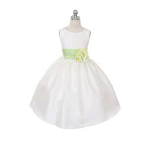 Morgan - Bridal Ivory or White - Lime Green Sash and Flower