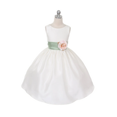 Sage Green Sash Flower Girls Dress