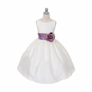 UK Flower Girl Boutique Morgan Dress in Ivory  with purple sash
