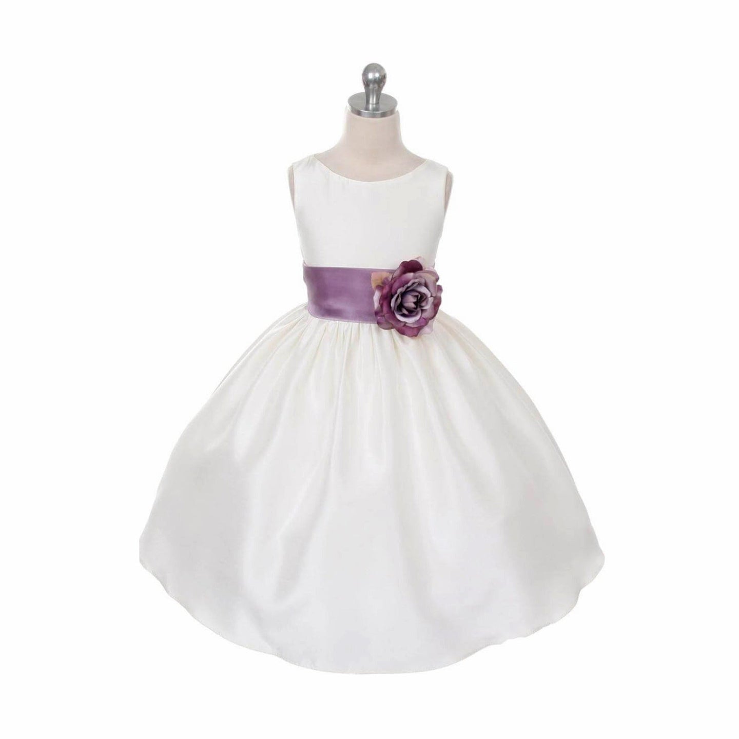 UK Flower Girl Boutique Morgan Dress in Ivory  with purple sash