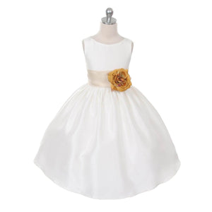 UK Flower Girl Boutique Morgan Dress in Ivory with yellow sash