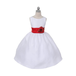 flower girl dress with red sash