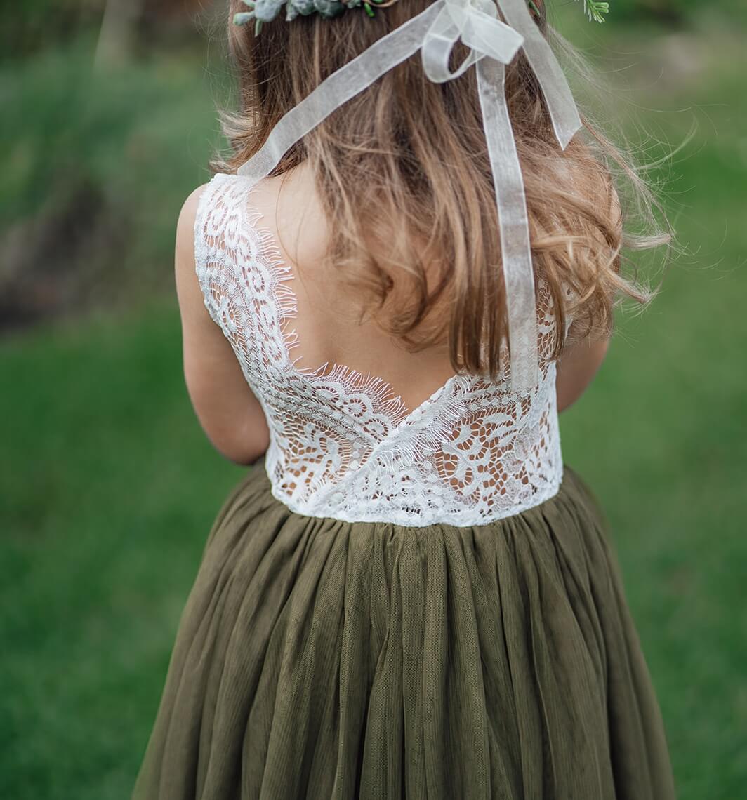 slim fit dress slacks Floral Flower Girl Dress in Sage Tulle Girls Dress – Lisa Ann's Creations main image 0
