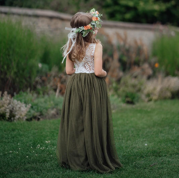 Boho Rustic Olive Green Classic Dress UK Flower Girl Boutique