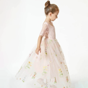 Embroidered Soft Pink flower girl dress