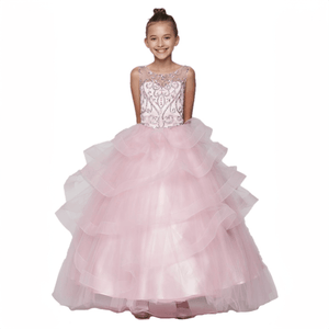 young girl wearing a Pretty pink sequin and rhinestone Dres