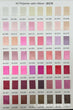 Color swatch chart for A2 Polyester satin ribbon with various pink and red shades.