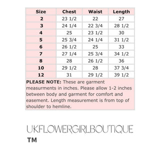 UK Flower Girl Boutique Morgan Dress size chart
