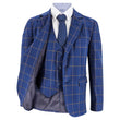 Blue checkered suit with vest and tie on a white background