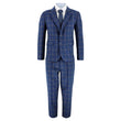 Blue checkered suit with a white shirt and tie on a white background