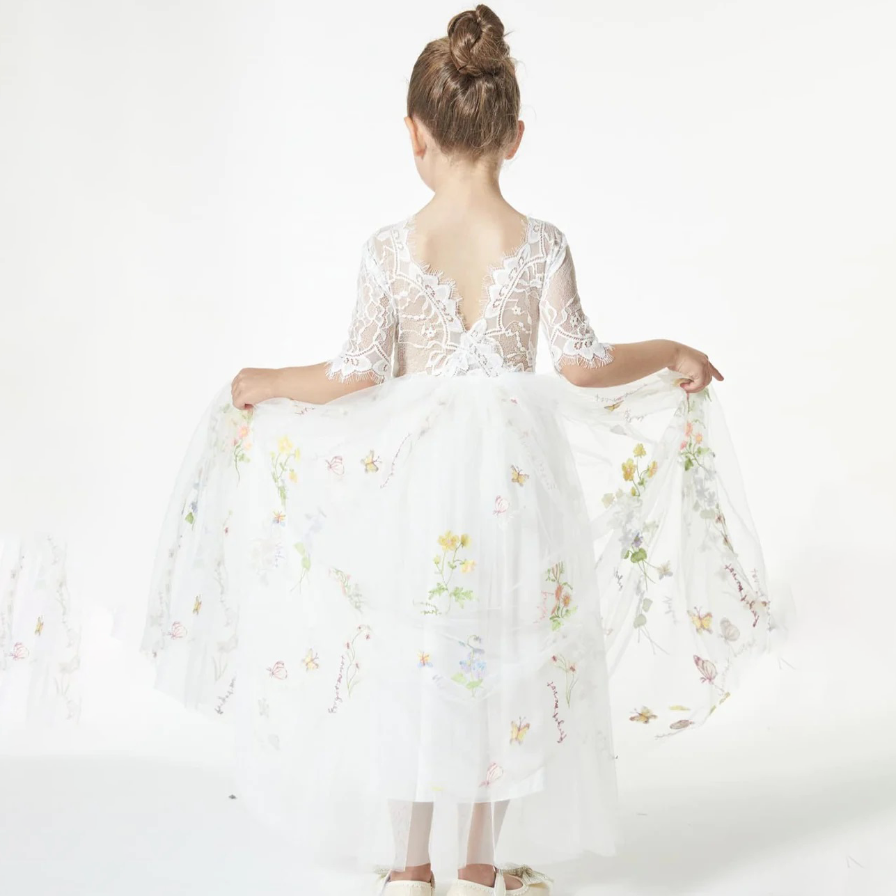Enchanted White Flower Girl Dress