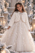 Girls Ivory Faux Fur Bolero Jacket with Heart Pattern