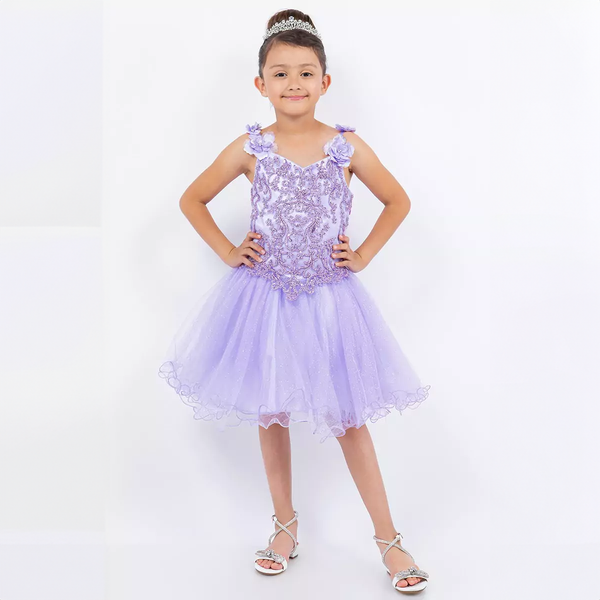 Cap Sleeve Satin Floral Organza Flower Girl Dress by Cinderella Couture USA AS2903