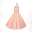 peach coloured full length princess-style dress