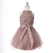 Clara short beaded Party Dress in mauve with bow on the back