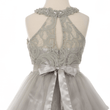 silver coloured beaded halter neck dress from uk flower girl boutique