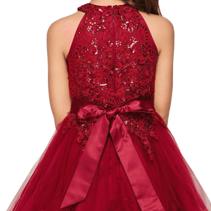 Clara short beaded Party Dress in burgundy with bow on the back