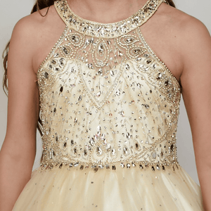 Beaded detail on  a full length princess-style dress