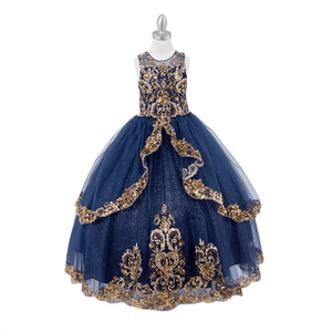elegant satin blue & gold glittered Princess dress