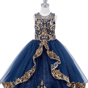 beautiful satin blue & gold glittered Princess dress