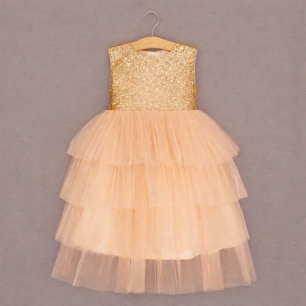 slim fit dress slacks Gold & Blush Girls Party Dress