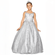 Model girl wearing a Lorena Ball Gown in silver