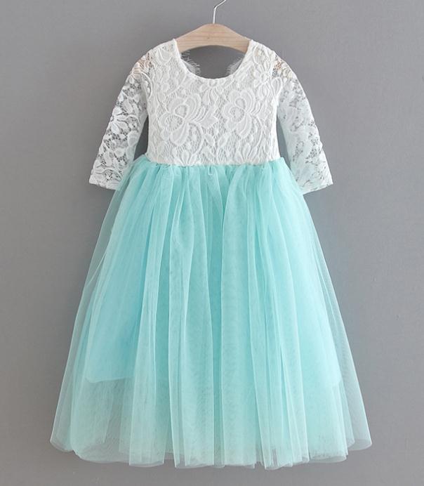 Tiffany blue flower girl dress with lace bodice and tulle skirt