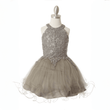 Clara short beaded Party Dress in silver grey