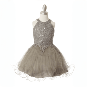 Clara short beaded Party Dress in grey