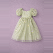 Pale Green Enchanted Forget Me Not Dress on a purple background